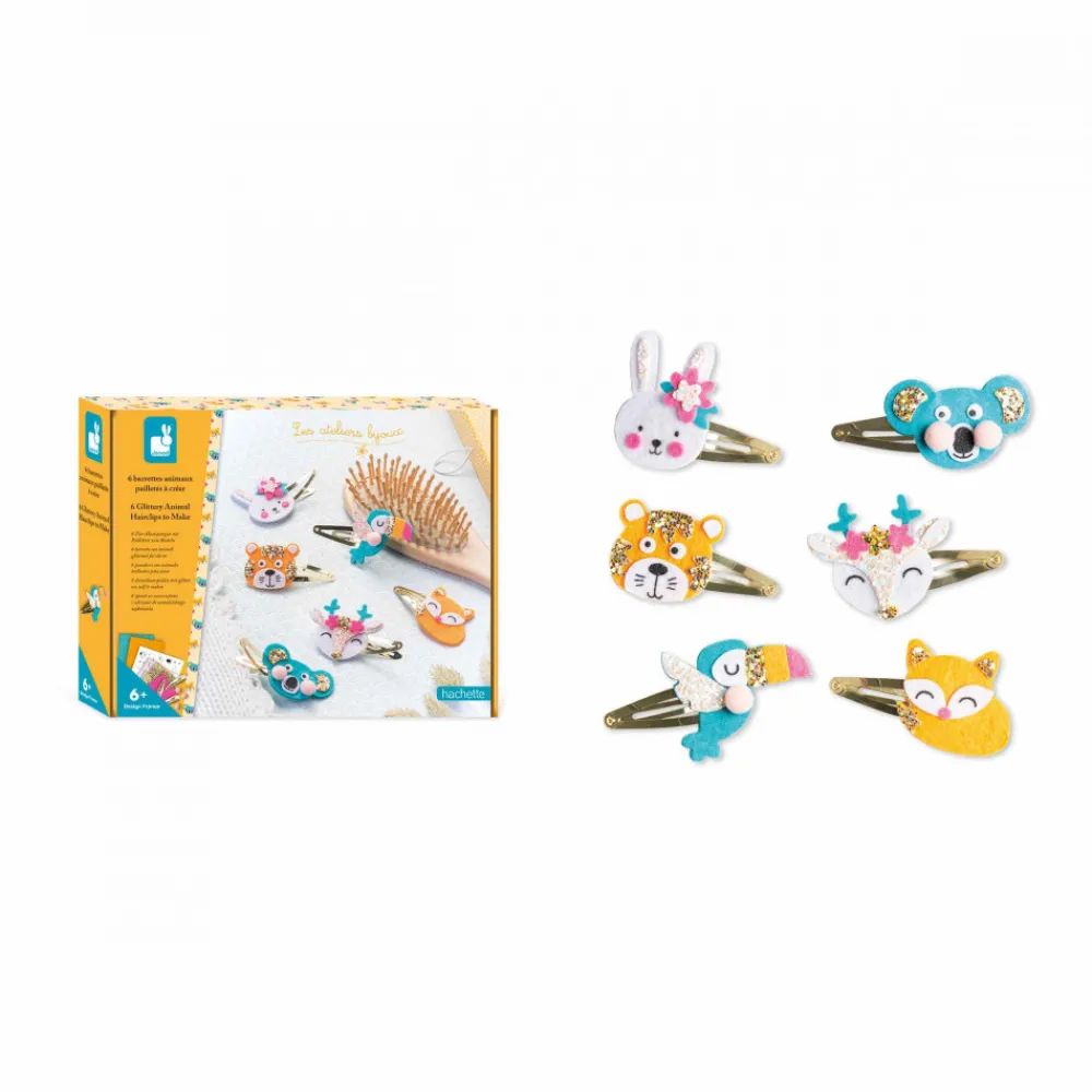 Janod Collection "Les Ateliers Bijoux" & Les Perles*6 Barrettes Animaux Pailletés à Créer