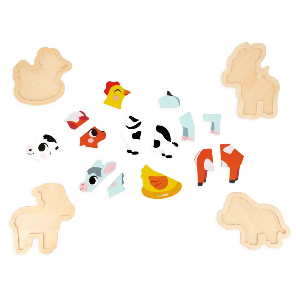 Janod Tracteurs & Animaux De La Ferme|Puzzles En Bois Premier Âge*4 Puzzles Evolutifs Ferme
