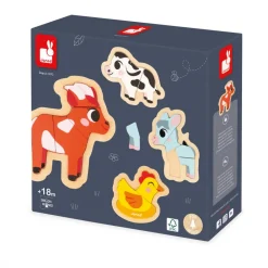 Janod Tracteurs & Animaux De La Ferme|Puzzles En Bois Premier Âge*4 Puzzles Evolutifs Ferme