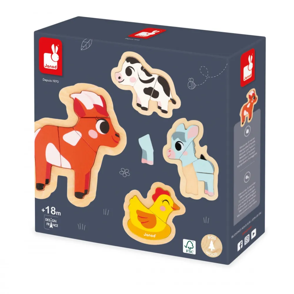 Janod Tracteurs & Animaux De La Ferme|Puzzles En Bois Premier Âge*4 Puzzles Evolutifs Ferme
