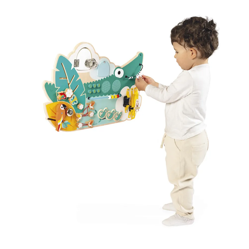 Janod Bouliers, Loopings & Panneaux D'Activités|Manipulation & Encastrement*Busy-board Crocodile en bois Tropik