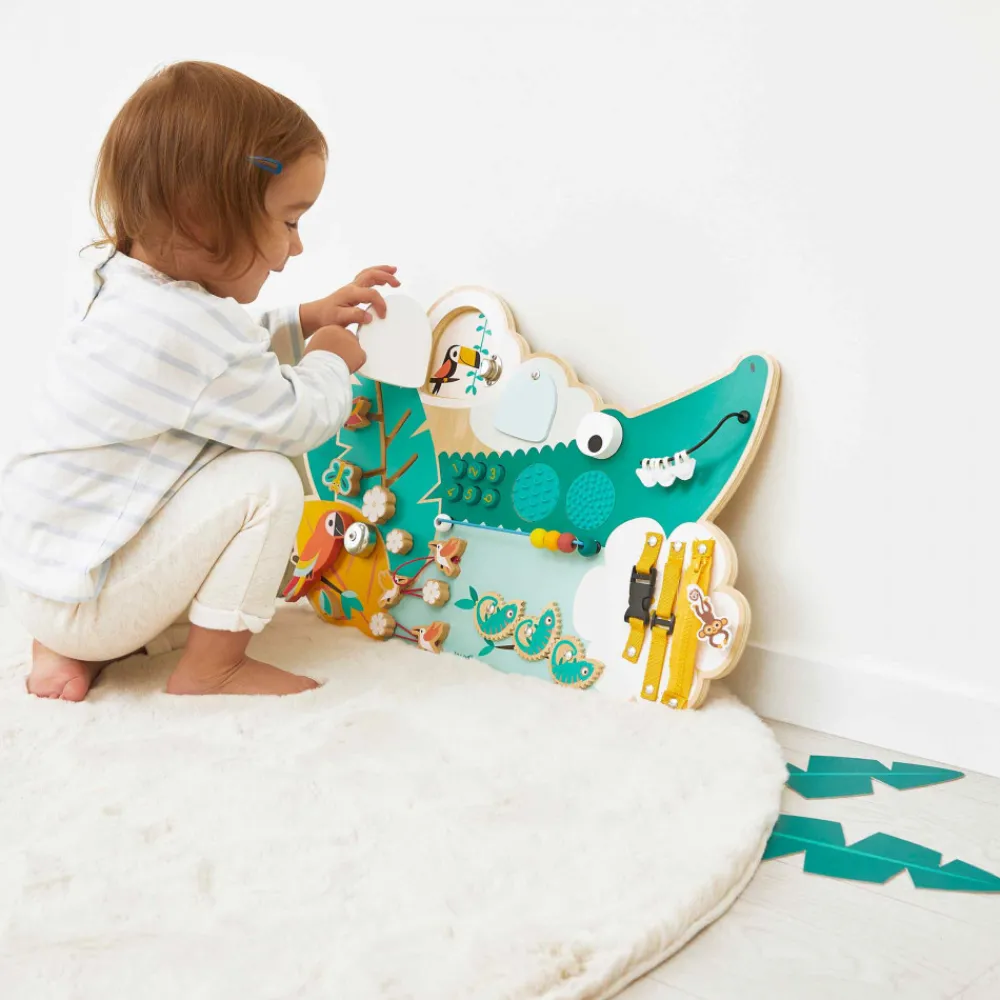 Janod Bouliers, Loopings & Panneaux D'Activités|Manipulation & Encastrement*Busy-board Crocodile en bois Tropik