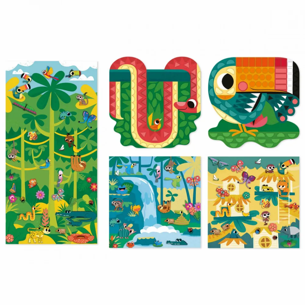 Janod Mosaïques & Gommettes*Coffret Créatif Gommettes et Décors Jungle - 5 ans