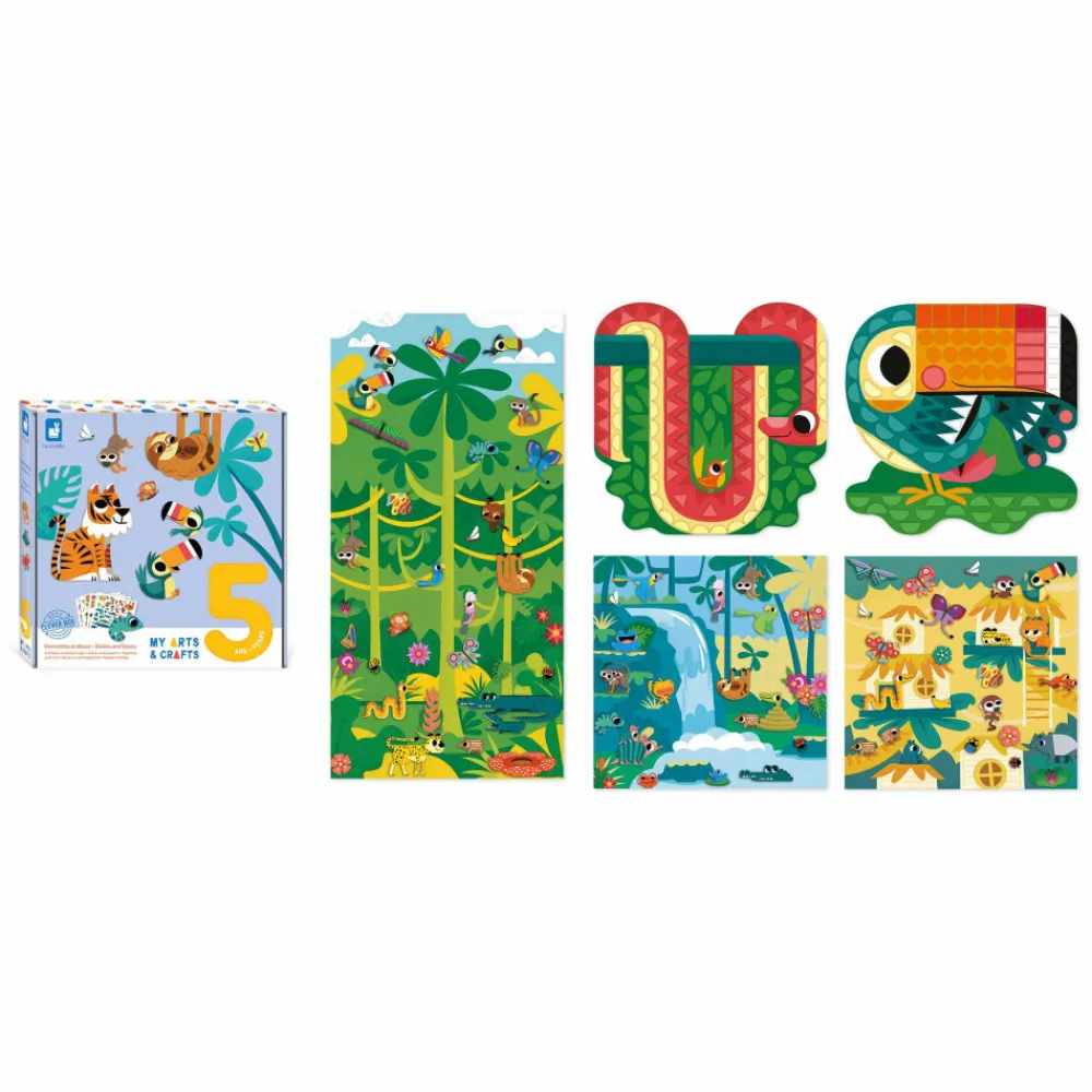Janod Mosaïques & Gommettes*Coffret Créatif Gommettes et Décors Jungle - 5 ans