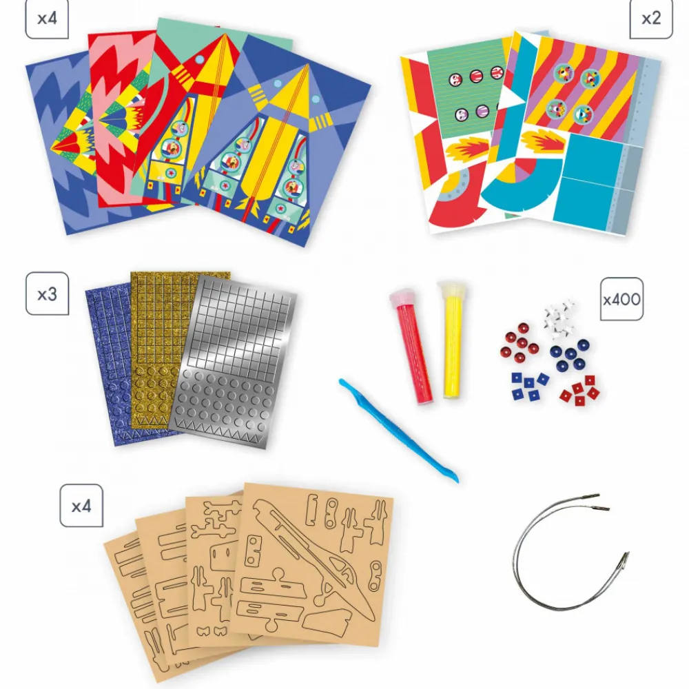 Janod Créations 3D|Sable, Paillettes, Dorure & Strass*Coffret Créatif Multiactivités Aventuriers de l'Air