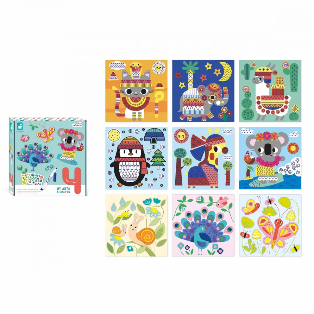 Janod Peinture Par Numéro & Coloriage|Mosaïques & Gommettes*Coffret Créatif Multiactivités - 4 ans