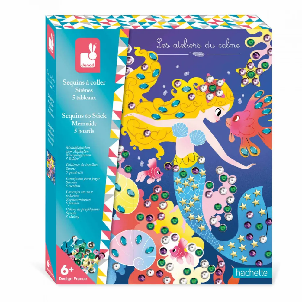 Janod Sable, Paillettes, Dorure & Strass|Collection "Les Ateliers Du Calme"*Coffret Créatif Sequins à Coller Sirènes