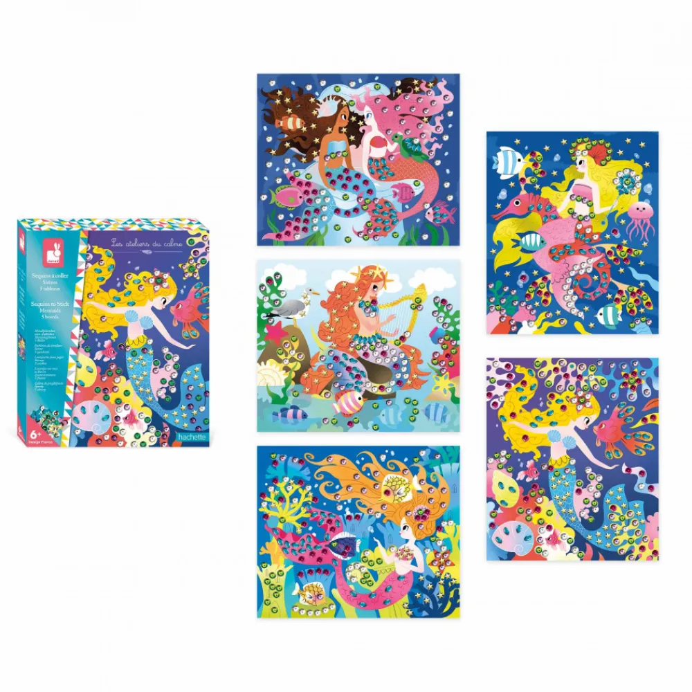 Janod Sable, Paillettes, Dorure & Strass|Collection "Les Ateliers Du Calme"*Coffret Créatif Sequins à Coller Sirènes