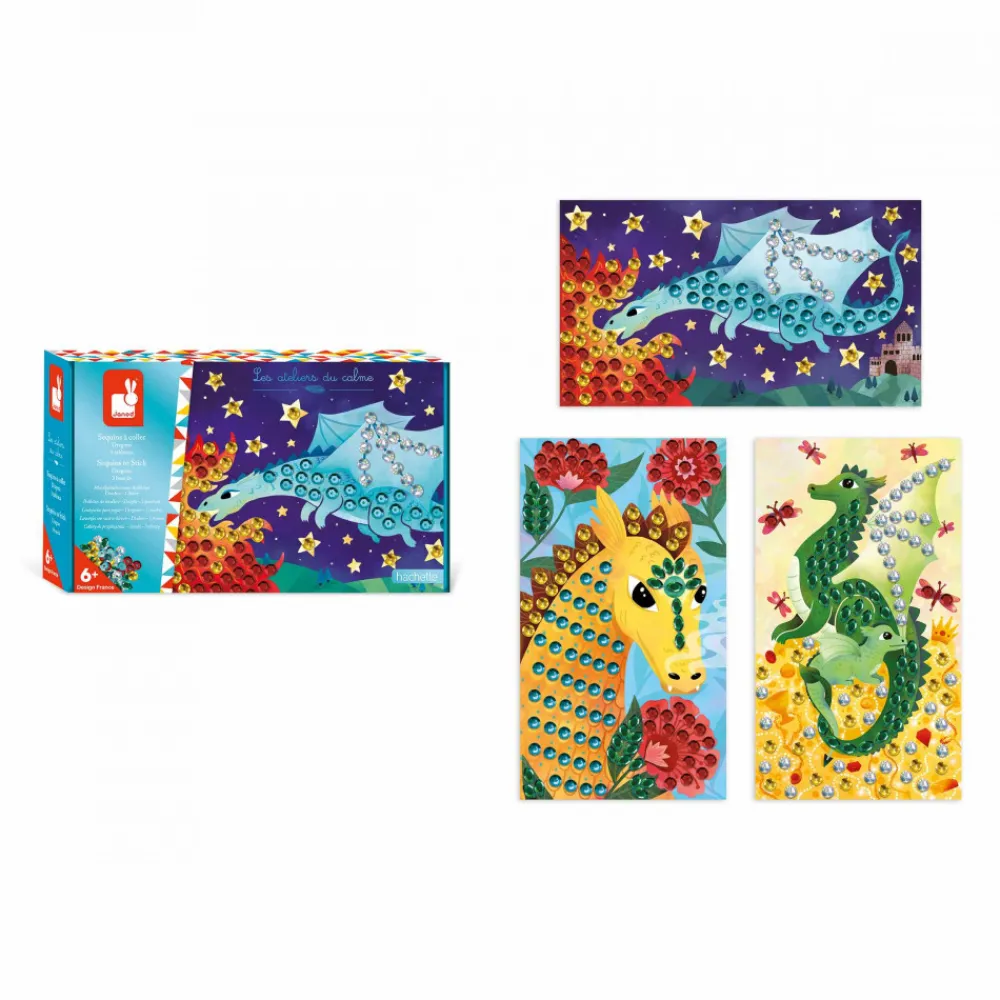 Janod Sable, Paillettes, Dorure & Strass|Collection "Les Ateliers Du Calme"*Coffret Créatif Sequins à Coller Dragons