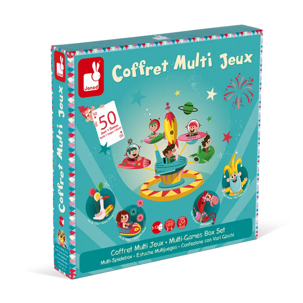 Janod Jeux De Parcours|Jeux Éducatifs Primaire*Coffret multi jeux carrousel (bois et carton)