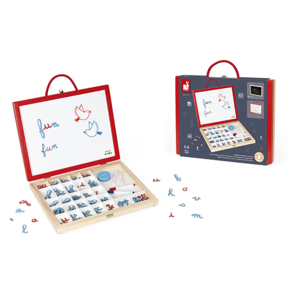 Janod Jeux Éducatifs Primaire|Jeux Éducatifs Chiffres & Lettres*Essentiel - Mallette de Lettres Cursives 4 en 1