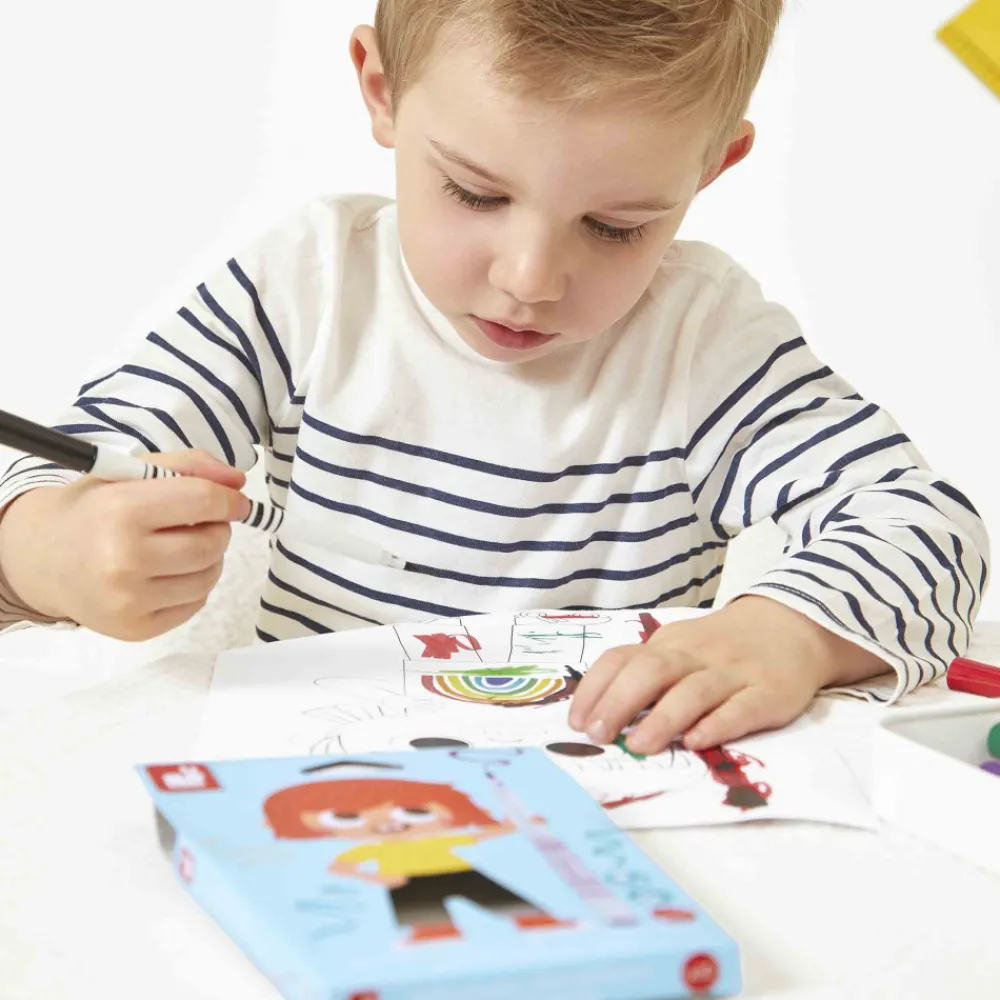 Janod Peinture Par Numéro & Coloriage*Feutres Pinceaux x10