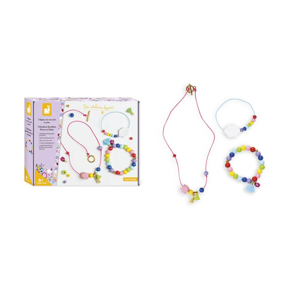Janod Collection "Les Ateliers Bijoux" & Les Perles*Kit Créatif - 3 Bijoux Arc-En-Ciel à Créer