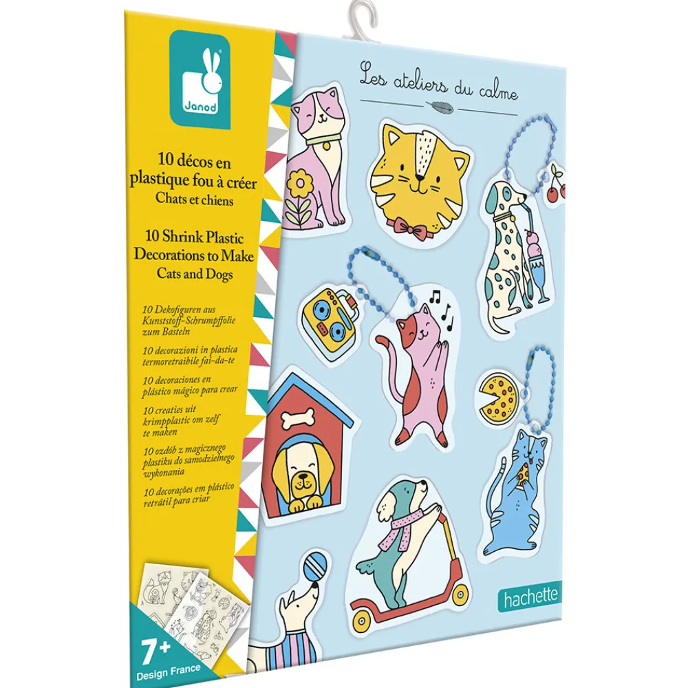 Janod Créations 3D|Collection "Les Ateliers Du Calme"*Kit Créatif - 10 Décos en Plastique Fou Chats et Chiens à Créer