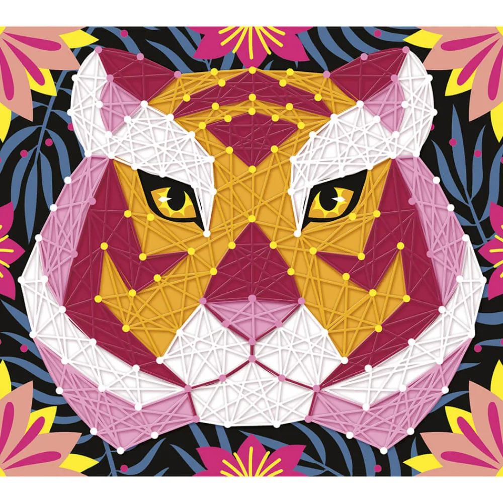 Janod Créations 3D|Crochet, Tricot & Laçage*Kit Créatif - Coffret 2 Tableaux Fils Tendus Animaux de la Jungle à Créer
