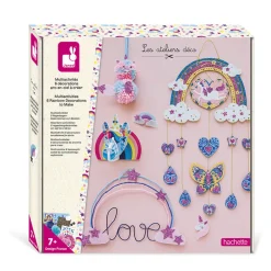 Janod Créations 3D|Sable, Paillettes, Dorure & Strass*Kit Créatif - Coffret Multi-Activités Arc-En-Ciel