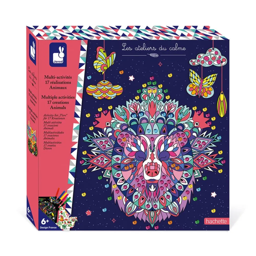 Janod Créations 3D|Peinture Par Numéro & Coloriage*Kit Créatif - Coffret Multi-Activités 17 Réalisations Animaux