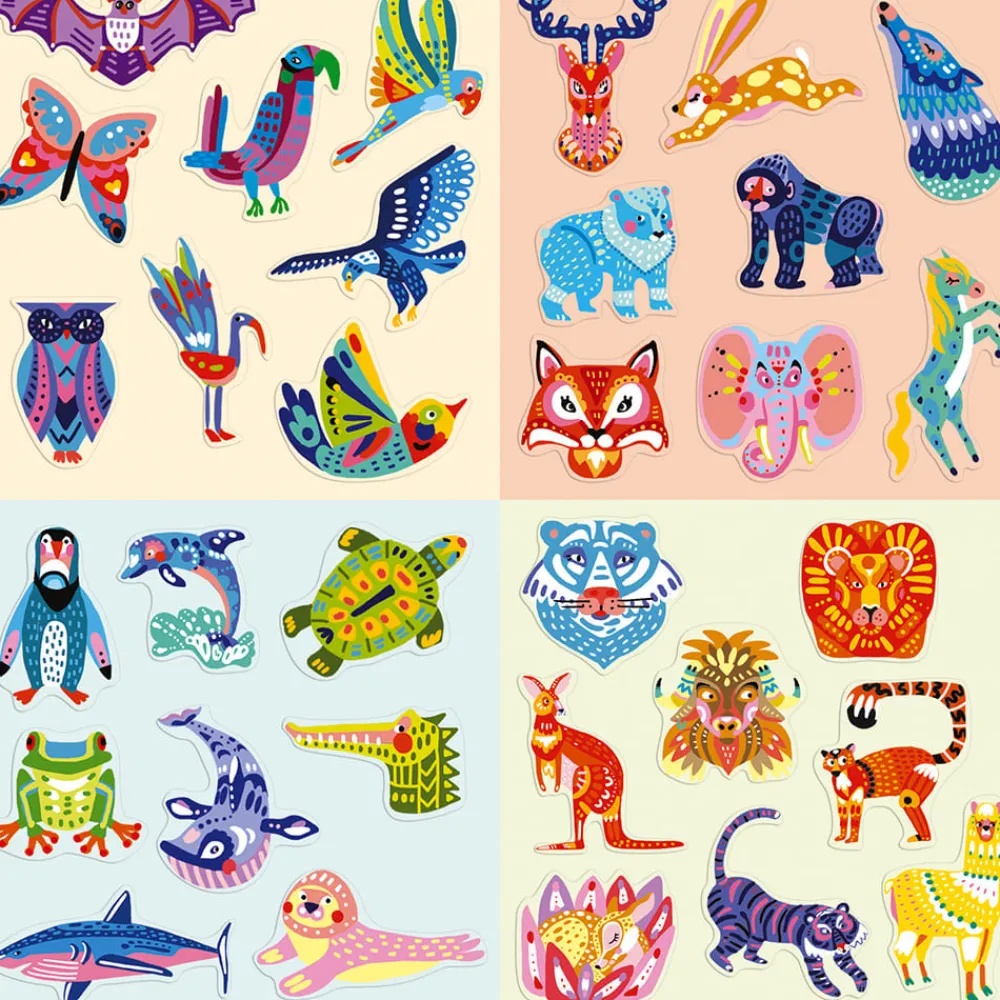 Janod Créations 3D|Peinture Par Numéro & Coloriage*Kit Créatif - Coffret Multi-Activités 17 Réalisations Animaux