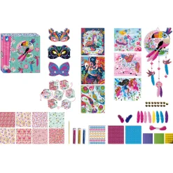 Janod Créations 3D|Sable, Paillettes, Dorure & Strass*Kit Créatif - Coffret Multi-Activités 11 Décos Girly
