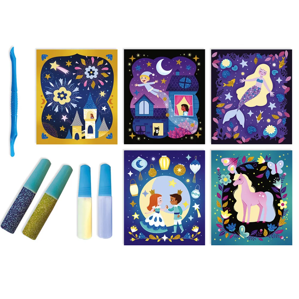 Janod Sable, Paillettes, Dorure & Strass|Collection "Les Ateliers Du Calme"*Kit Créatif - Sables Phosphorescents et Paillettes Nuit Féérique