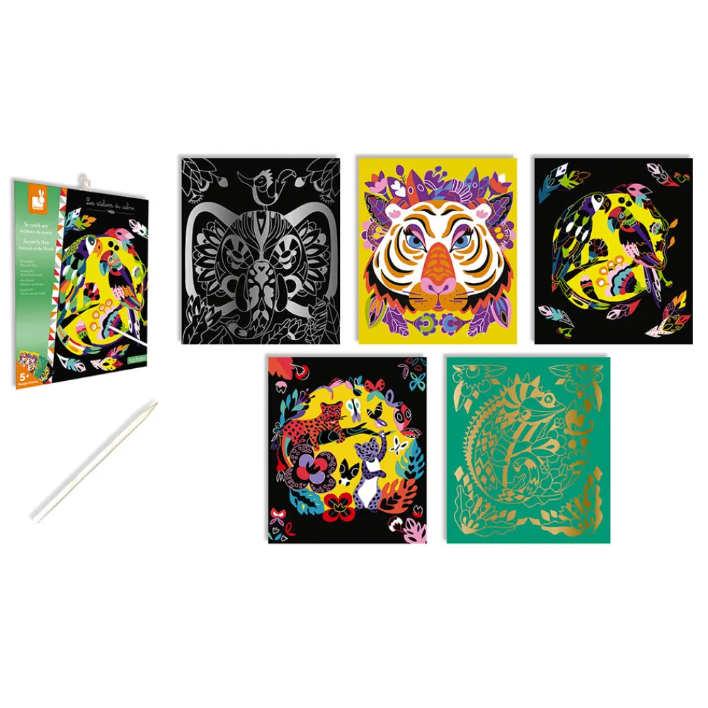 Janod Cartes À Gratter|Collection "Les Ateliers Du Calme"*Kit Créatif - Scratch Art Animaux Du Monde