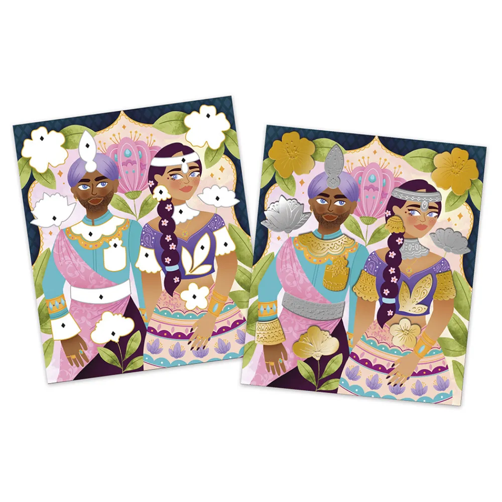 Janod Cartes À Gratter|Collection "Les Ateliers Du Calme"*Kit Créatif - Stickers en Métal à Repousser Bollywood