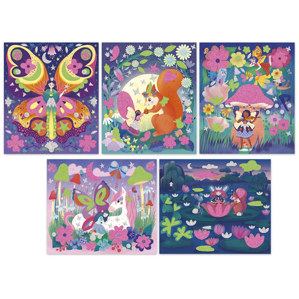 Janod Sable, Paillettes, Dorure & Strass|Collection "Les Ateliers Du Calme"*Kit Créatif - Stickers et Sable Phospho Magic Fairies