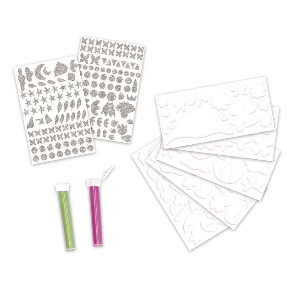 Janod Sable, Paillettes, Dorure & Strass|Collection "Les Ateliers Du Calme"*Kit Créatif - Stickers et Sable Phospho Magic Fairies