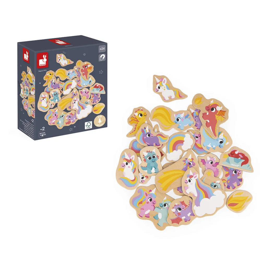 Janod Tableaux, Ardoises & Magnets*Magnets Licornes et Dragons 24 pièces