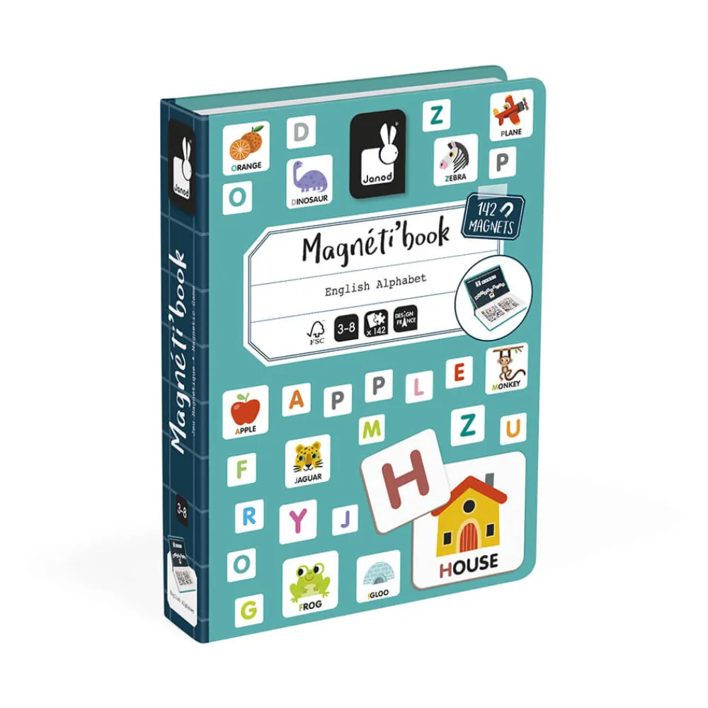 Janod Jeux Éducatifs Chiffres & Lettres|Jeux Éducatifs Magnétiques*Magnéti'book alphabet anglais, 142 magnets