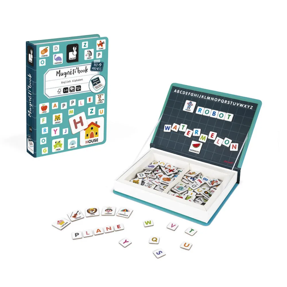Janod Jeux Éducatifs Chiffres & Lettres|Jeux Éducatifs Magnétiques*Magnéti'book alphabet anglais, 142 magnets