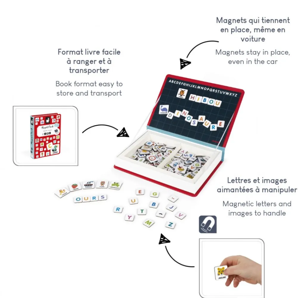 Janod Jeux Éducatifs Maternelle|Jeux Éducatifs Magnétiques*Magnéti'book alphabet français, 142 magnets