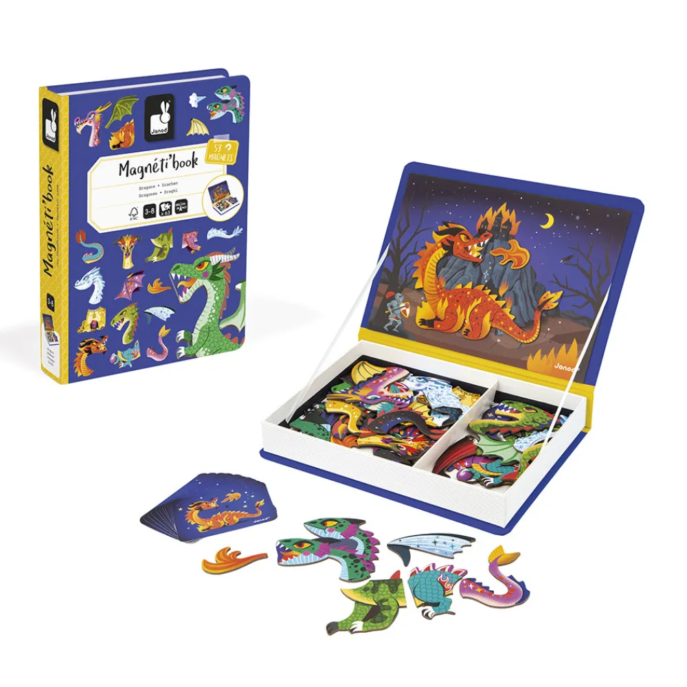Janod Jeux Éducatifs Magnétiques*Magnéti'book Dragons, 53 magnets