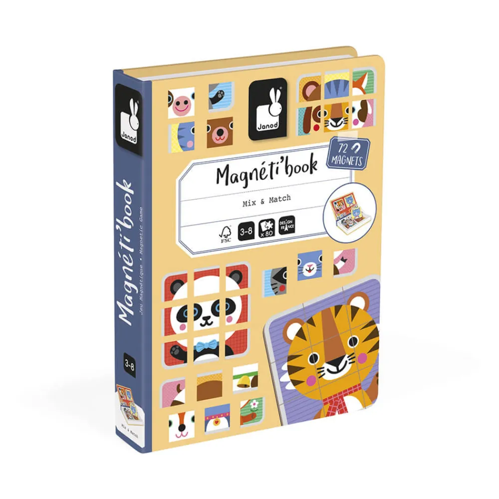 Janod Jeux Éducatifs Magnétiques*Magnéti'book Mix & Match Animaux, 72 magnets