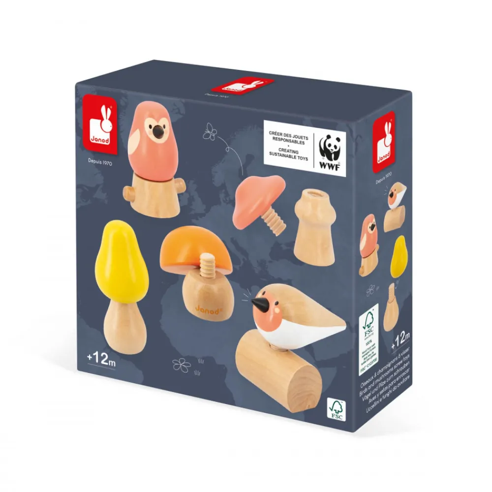 Janod Manipulation & Encastrement*Oiseaux et Champignons à visser - Partenariat WWF®