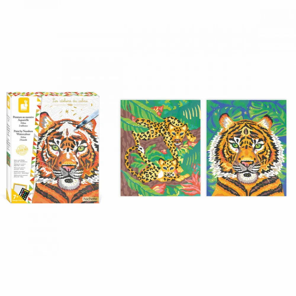 Janod Peinture Par Numéro & Coloriage|Collection "Les Ateliers Du Calme"*Peinture au Numéro Aquarelle Félins