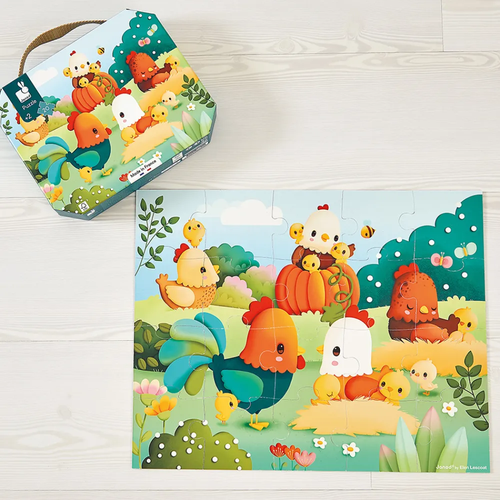 Janod Tracteurs & Animaux De La Ferme|Puzzles Fabriqués En France*Puzzle Bienvenue à la Basse-cour 20 pièces