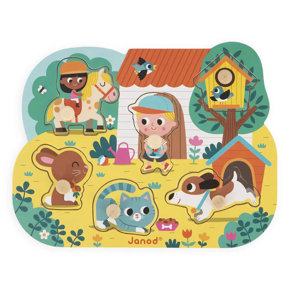 Janod Tracteurs & Animaux De La Ferme|Puzzles En Bois Premier Âge*Puzzle Campagne 6 pièces