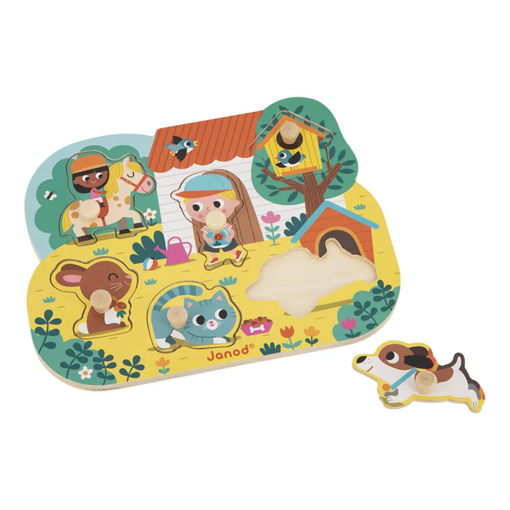Janod Tracteurs & Animaux De La Ferme|Puzzles En Bois Premier Âge*Puzzle Campagne 6 pièces