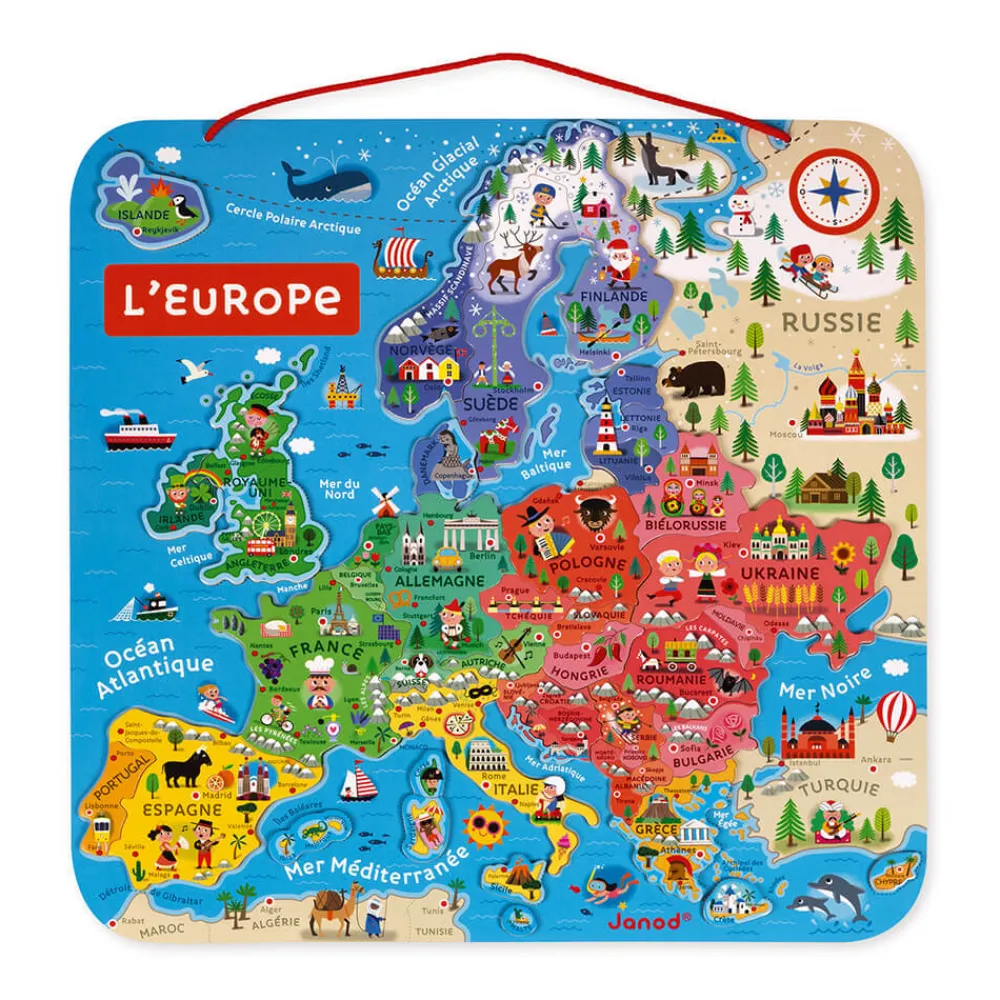 Janod Jeux Éducatifs Primaire|Jeux Éducatifs Science & Géographie*Puzzle Carte d'Europe Magnétique (bois)