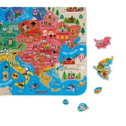 Janod Jeux Éducatifs Primaire|Jeux Éducatifs Science & Géographie*Puzzle Carte d'Europe Magnétique (bois)