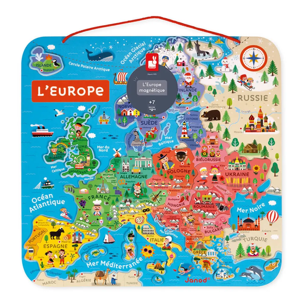Janod Jeux Éducatifs Primaire|Jeux Éducatifs Science & Géographie*Puzzle Carte d'Europe Magnétique (bois)