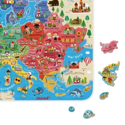 Janod Jeux Éducatifs Primaire|Jeux Éducatifs Science & Géographie*Puzzle Carte d'Europe Magnétique Italien (bois)