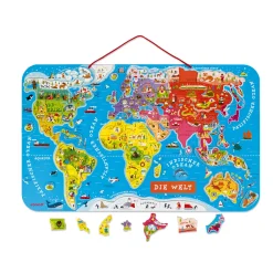 Janod Jeux Éducatifs Primaire|Jeux Éducatifs Science & Géographie*Puzzle Carte Monde Magnétique Allemand 92 pièces