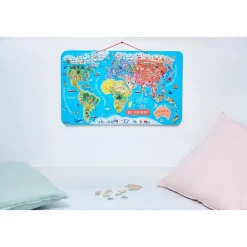Janod Jeux Éducatifs Primaire|Jeux Éducatifs Science & Géographie*Puzzle Carte Monde Magnétique 92 pièces Espagnol