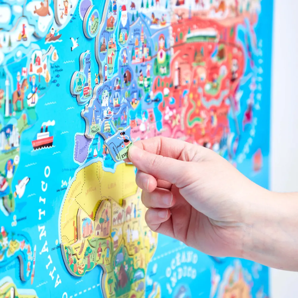 Janod Jeux Éducatifs Primaire|Jeux Éducatifs Science & Géographie*Puzzle Carte Monde Magnétique 92 pièces Espagnol