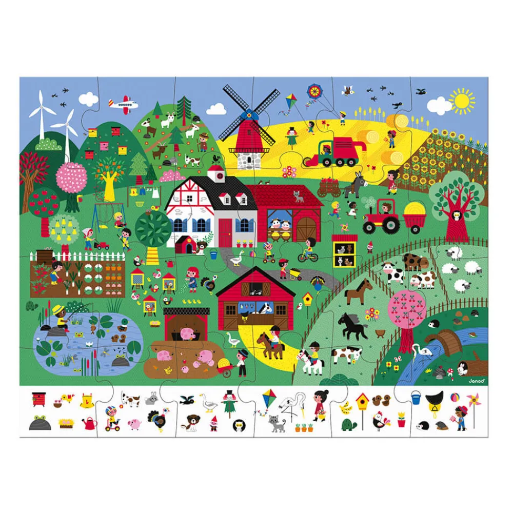 Janod Tracteurs & Animaux De La Ferme|Puzzles Fabriqués En France*Puzzle d'observation La Ferme 24 pièces