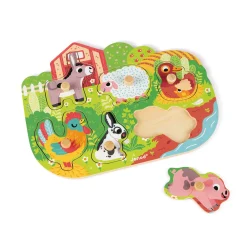 Janod Tracteurs & Animaux De La Ferme|Puzzles En Bois Premier Âge*Puzzle Happy Farm 6 pièces