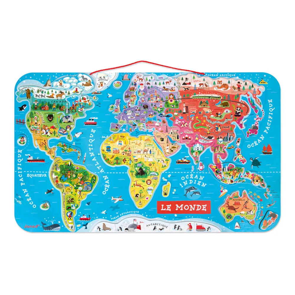 Janod Jeux Éducatifs Primaire|Jeux Éducatifs Science & Géographie*Puzzle Monde Magnétique 92 pièces