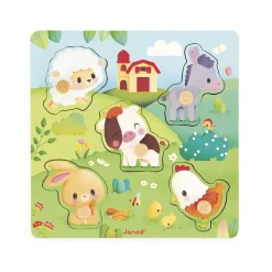 Janod Tracteurs & Animaux De La Ferme|Puzzles En Bois Premier Âge*Puzzle tactile Ferme 5 pièces